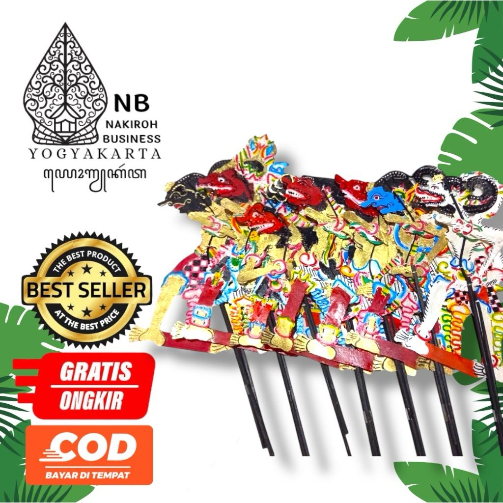 NAKIROHBUSINESS Paket 7 WAYANG KULIT SAPI ASLI / Wayang Kulit Mini 30cm Bahan Asli Kulit Sapi Premiu