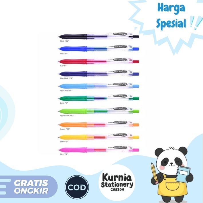 

Kokoro Pulpen Gel Zebra Retractable 0.5mm Warna Ballpoint ( Satuan )