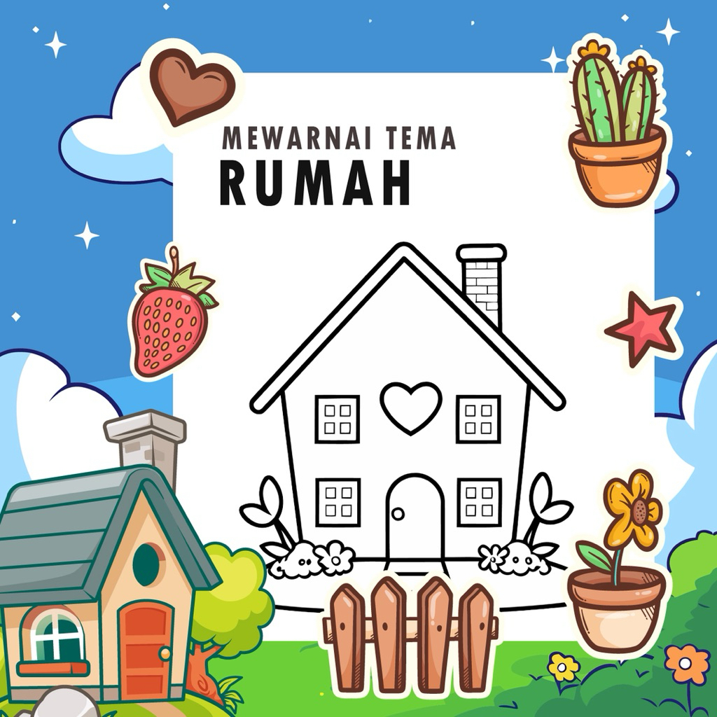 

25 Lembar A5 | Kertas Mewarnai tema Rumah | 25 Kertas gambar berbeda