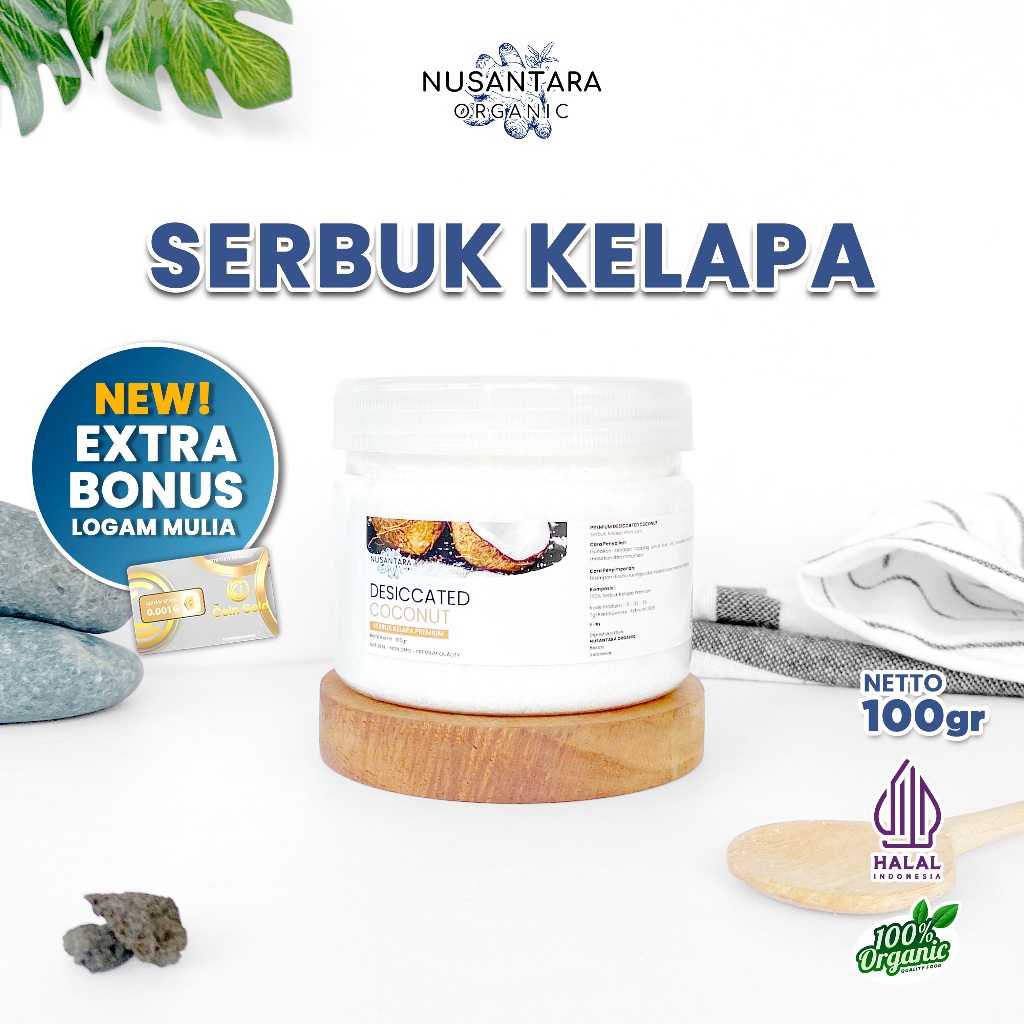 

Nusantara Organic Kelapa Parut Dried Coconut Flakes Organik Tanpa Campuran Topping Kue 100gr