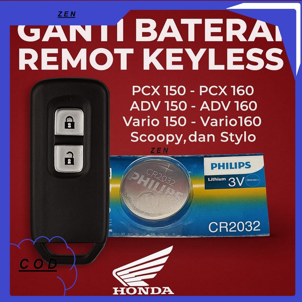 Batu Baterai Batre Remot Motor Keyless HONDA VARIO PCX ADV SCOOPY STYLO 150 160 CC Original