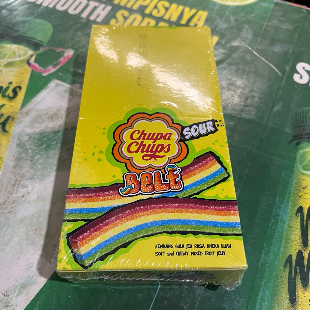 

Chupa Chups Sour Belt 1 Pak Box 24 Pcs - Kembang Gula Jeli Aneka Buah - Soft Chewy Mixed Fruit Jelly