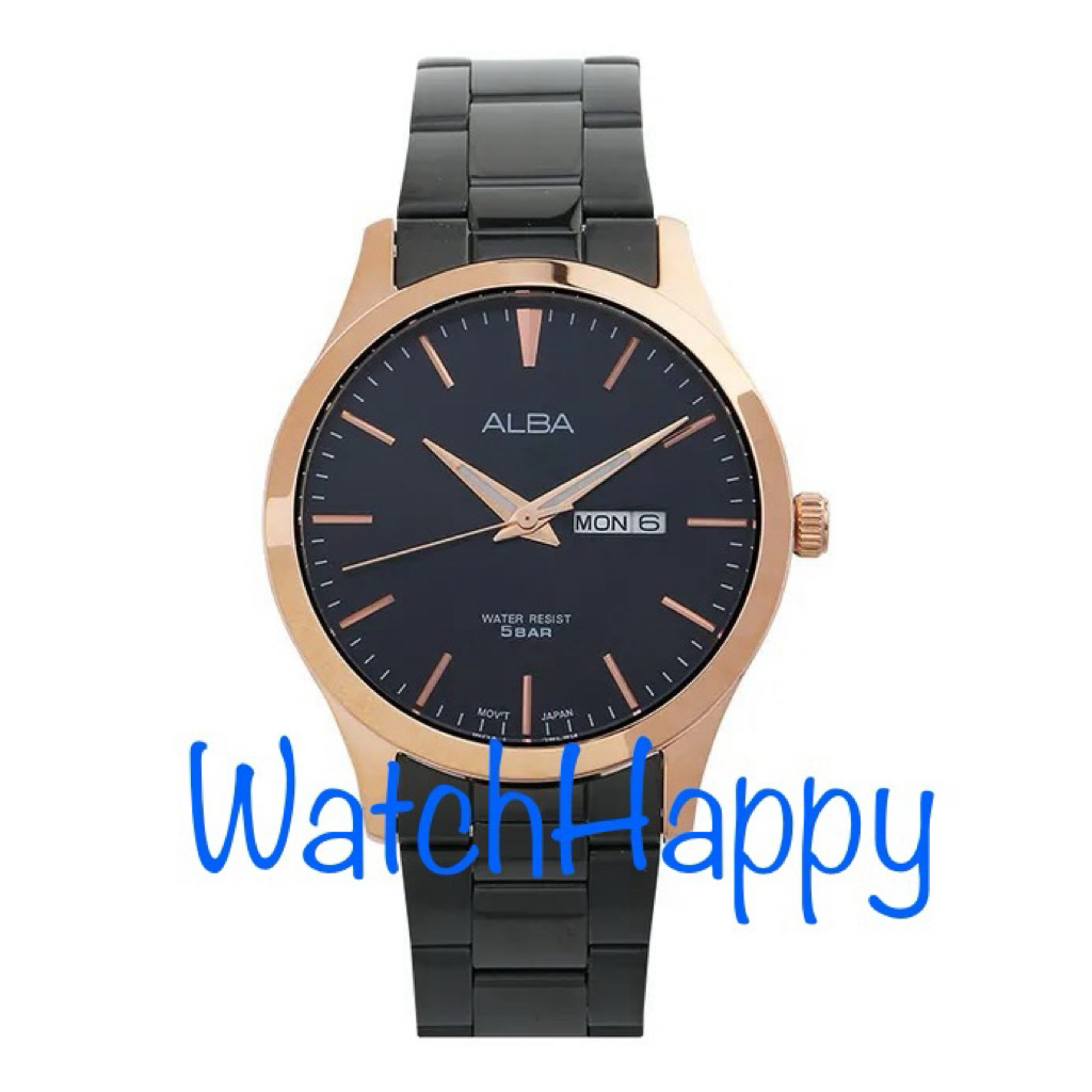 JAM TANGAN ANALOG PRIA ALBA AJ6122X1 / AJ6122 / AJ6122X QUARTZ MOVEMENT DAY DATE DISPLAY BLACK DIAL 