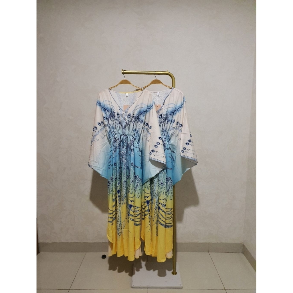 Gamis Kaftan Wanita | Kaftan El-frida Motif | Model Lengan Kelalawar | Silk Premium