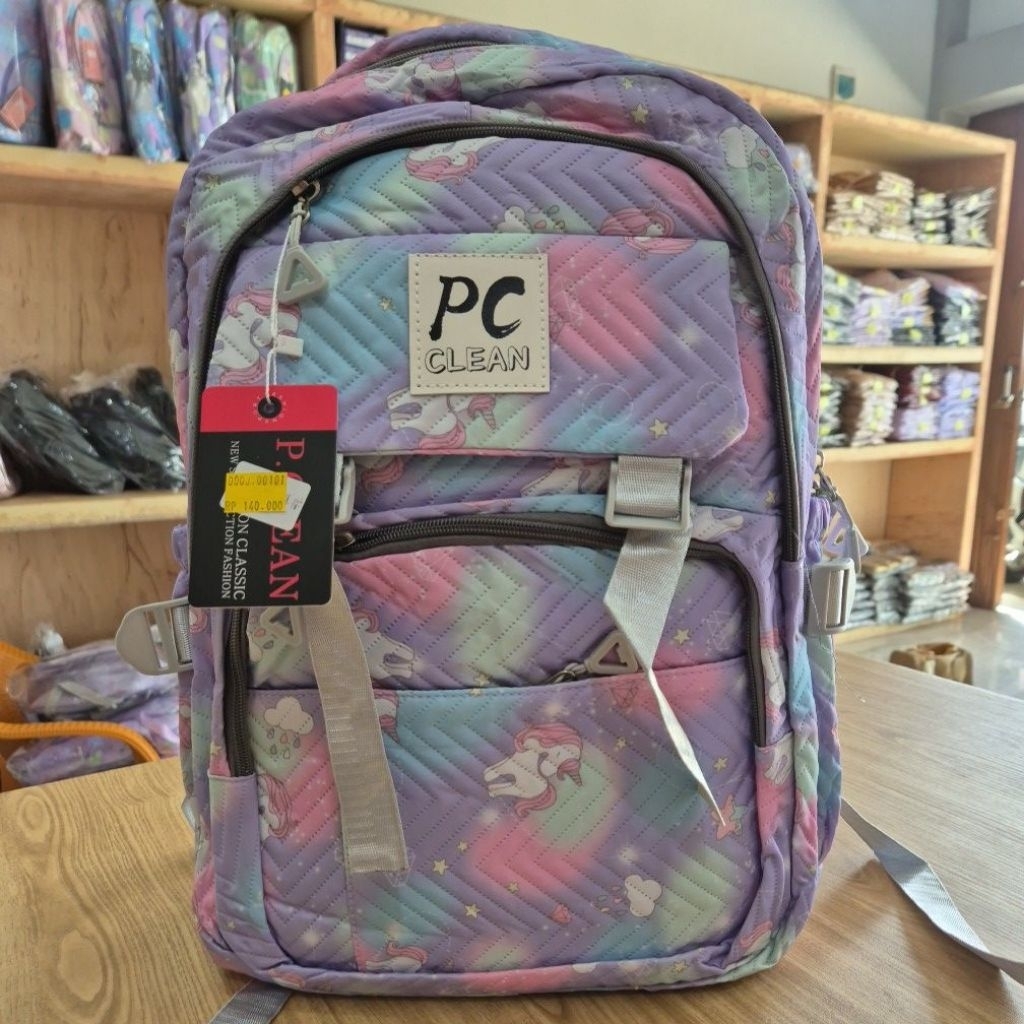 Tas Sekolah Anak Ransel Warna Ungu Muda Rainbow Gradasi Pelangi Ukuran 28x42x14cm SD SMP SMA Unicorn
