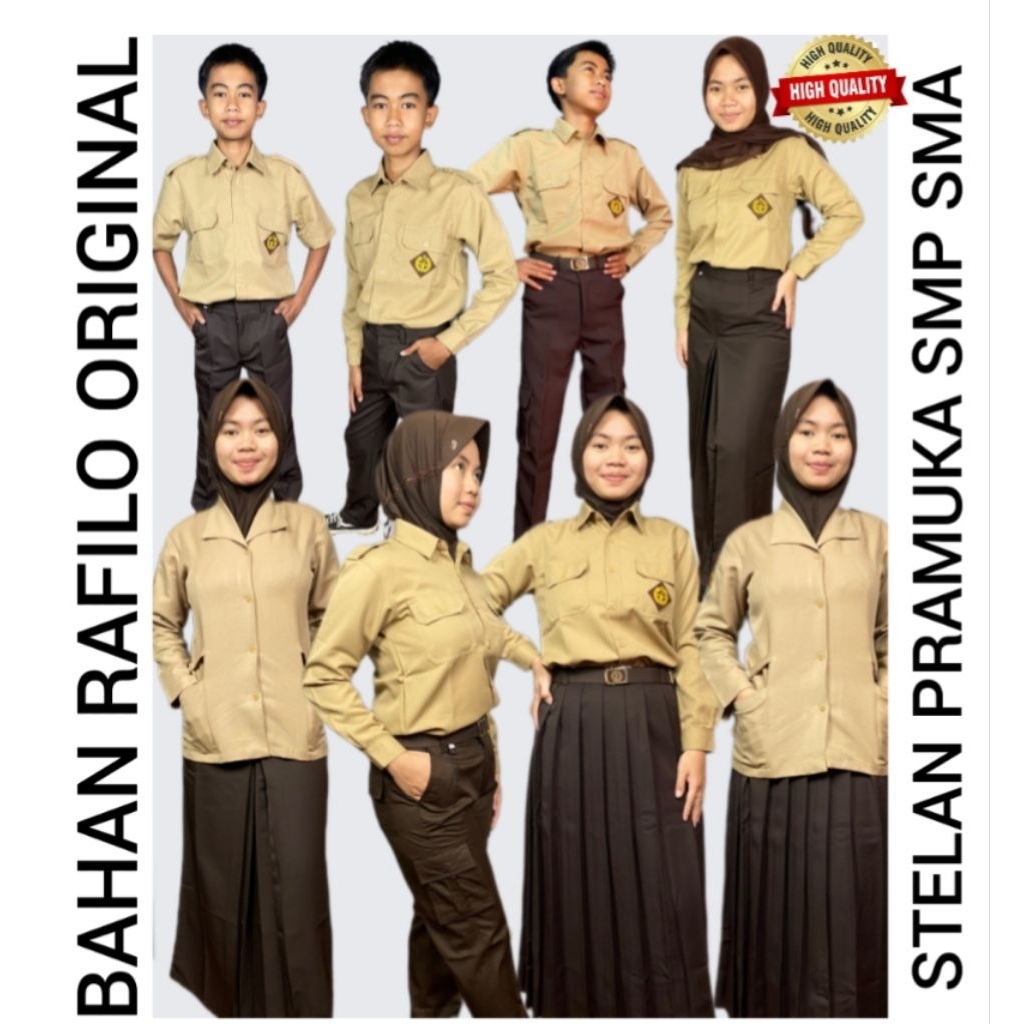 STELAN PRAMUKA SMP MTS/SMA BAJU RAPILO CELANA/ROK BAHAN SERVIO UNTUK ANAK LAKI LAKI DAN PEREMPUAN