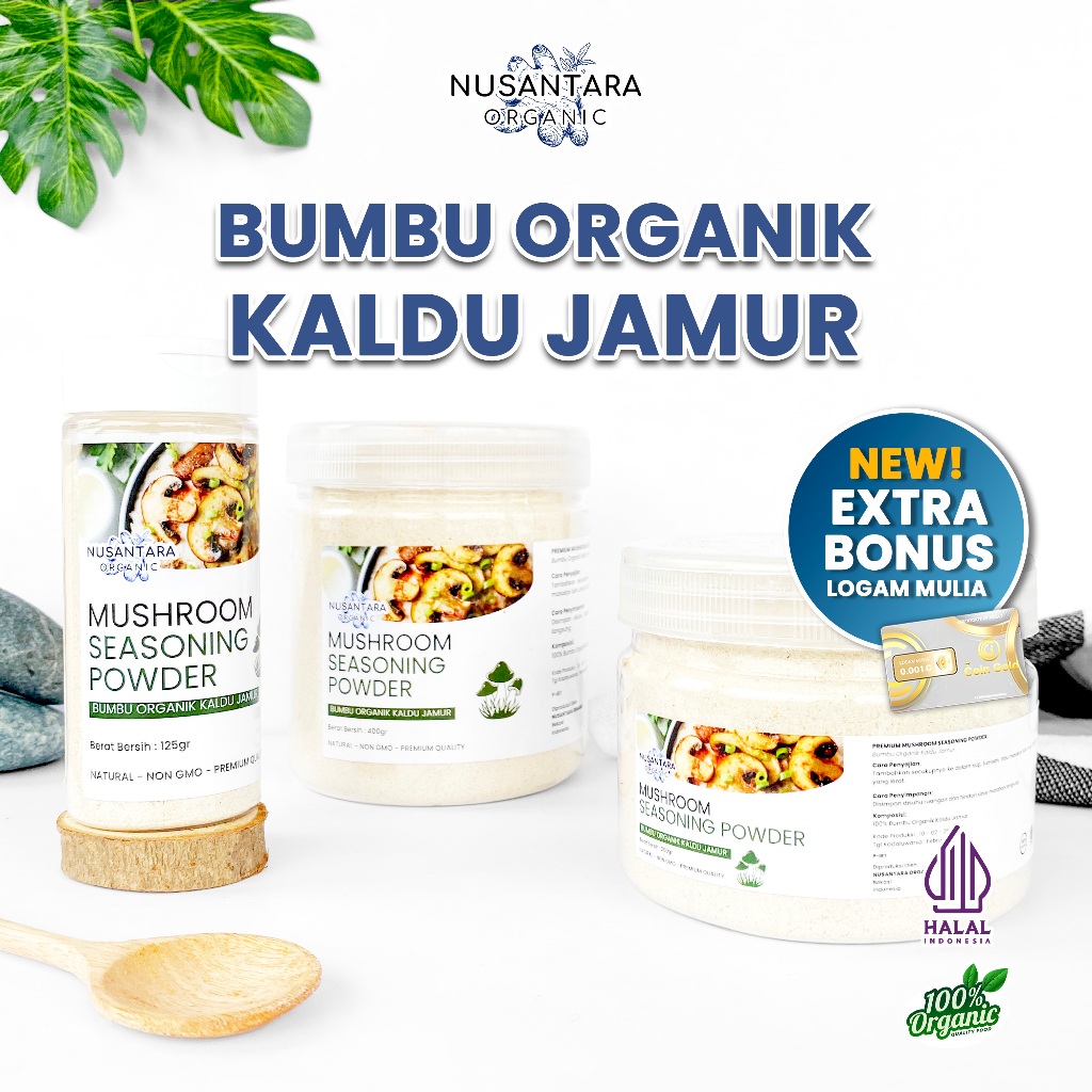 

Nusantara Organic Bumbu Kaldu Jamur Mushroom Bouillon Non MSG Sehat Powder Seasoning