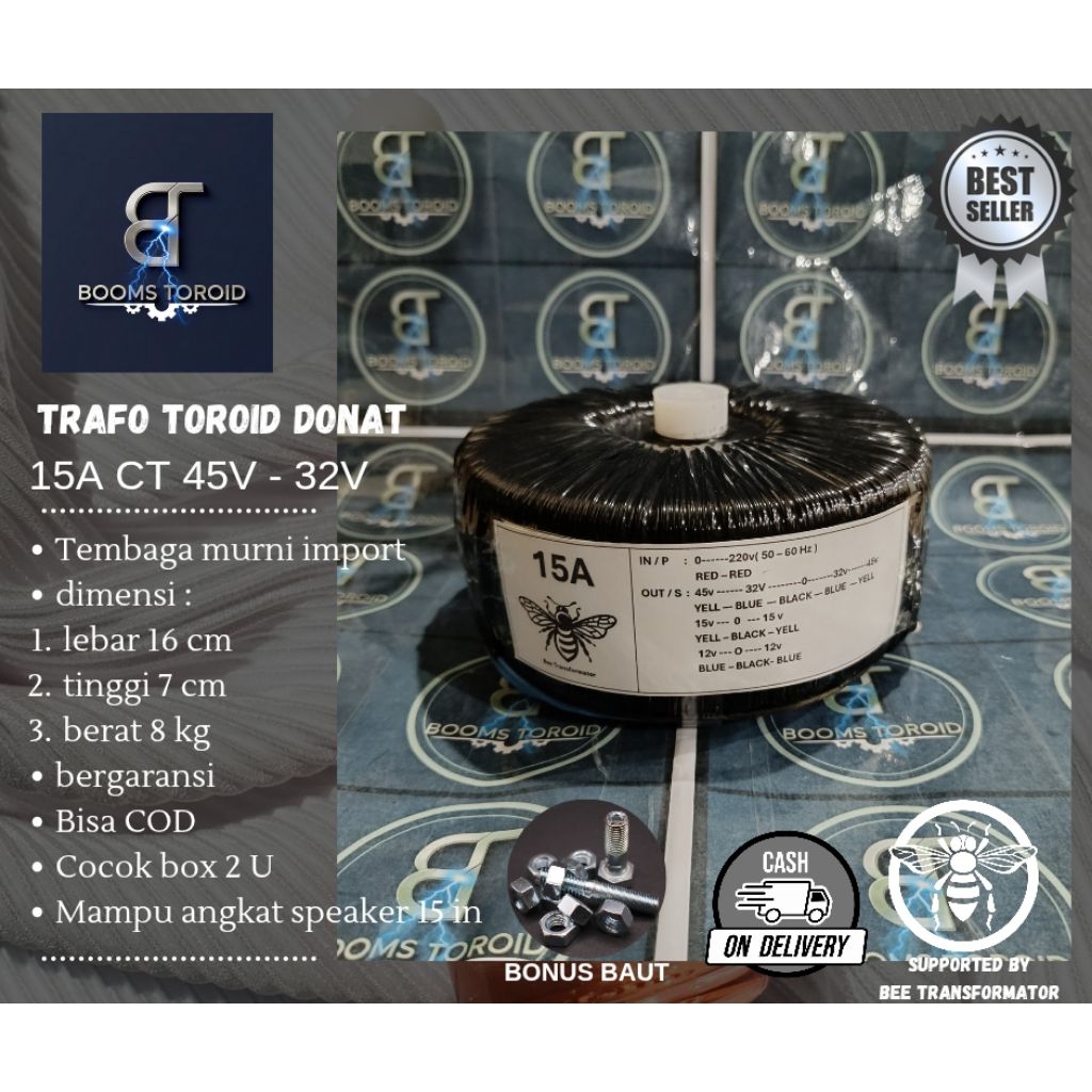 trafo toroid donat 15A CT 45V - 32V murni