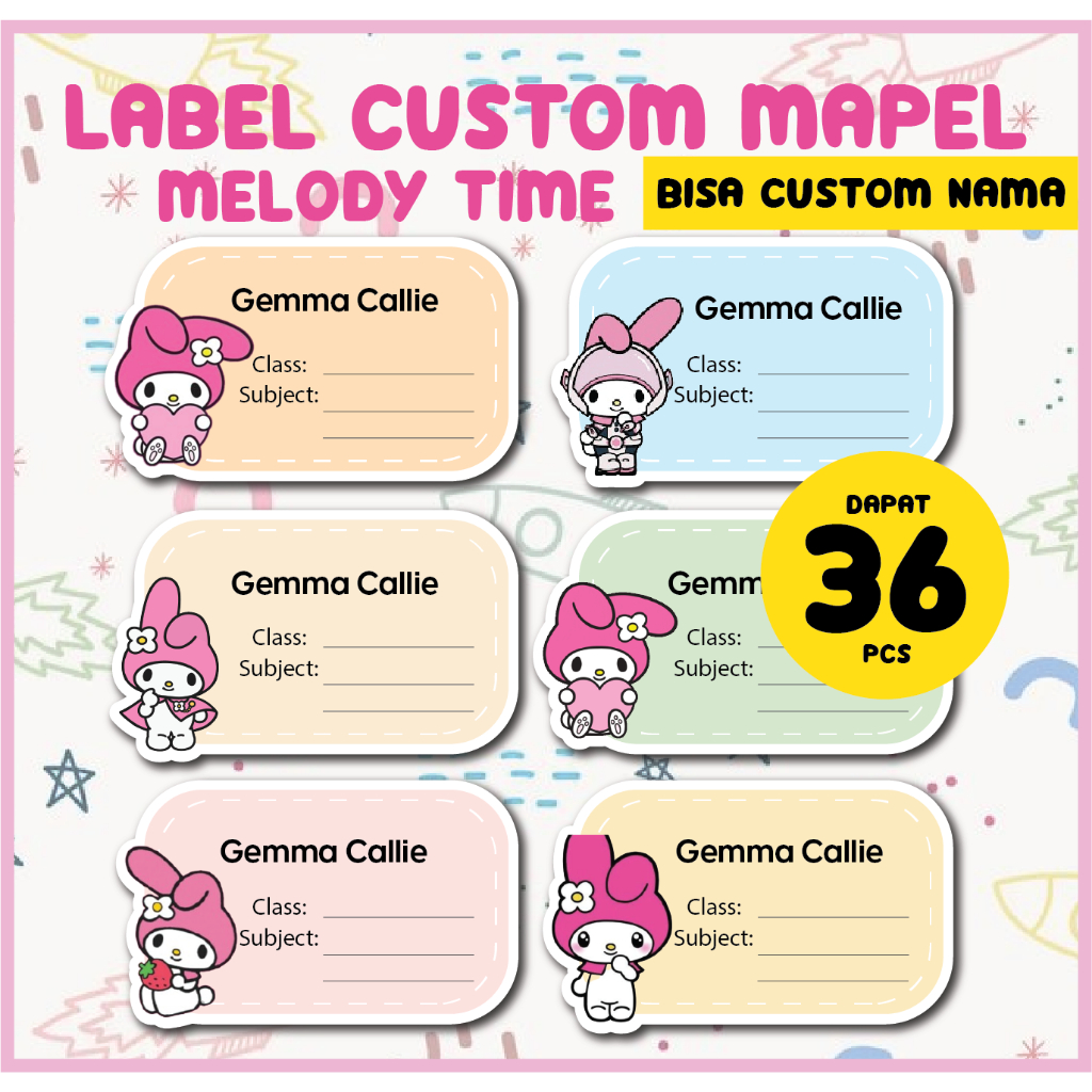 

Stiker Nama Buku Sekolah Motif MELODY TIME - Custom Mapel & Nama Anak Lucu dan Unik