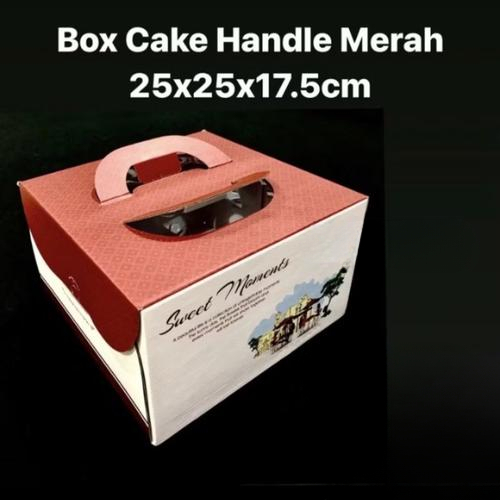 box kotak kue tart jinjing kardus hampers cake handle motif merah ukuran 25x25x17.5
