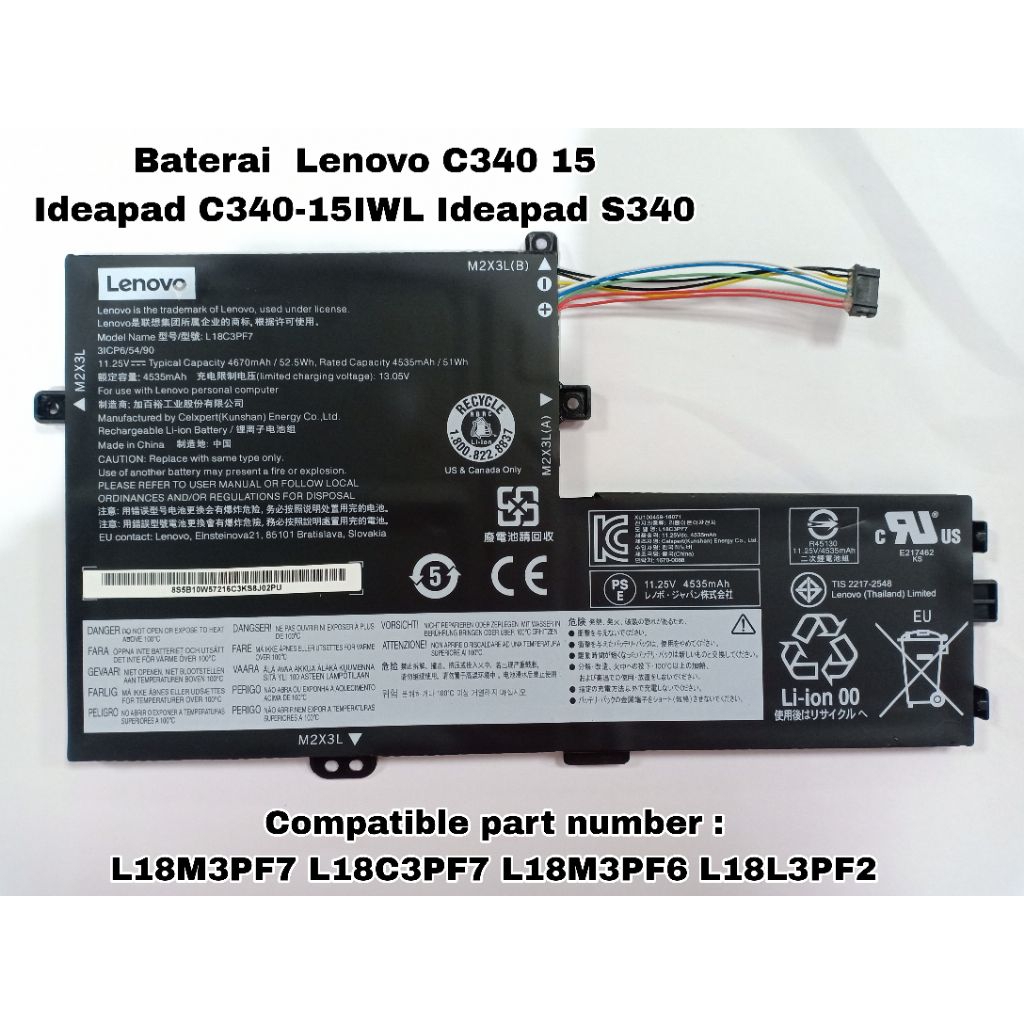 Baterai  Lenovo C340 15Ideapad C340-15IWL
Ideapad S340 