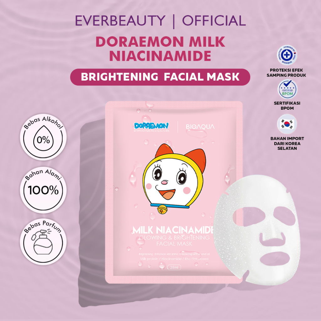 [EVERBEAUT] [FREE GIFT] BIOAQUA x DORAEMON Milk Niacinamide Glowing & Brightening Facial Sheet Mask 