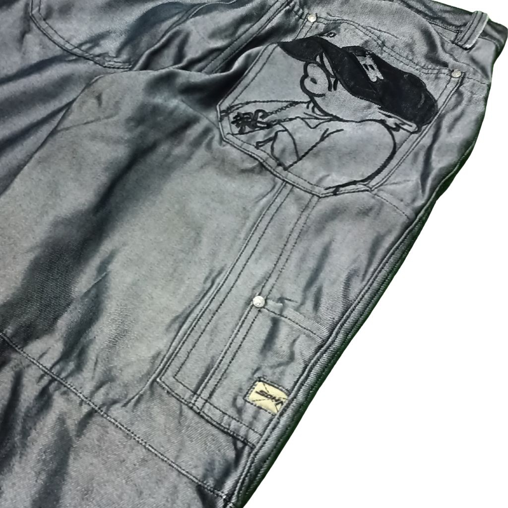 SOHK School of Hard Knock bolo embroi - silver coated denim carpenter long pants jeans carpenter hip