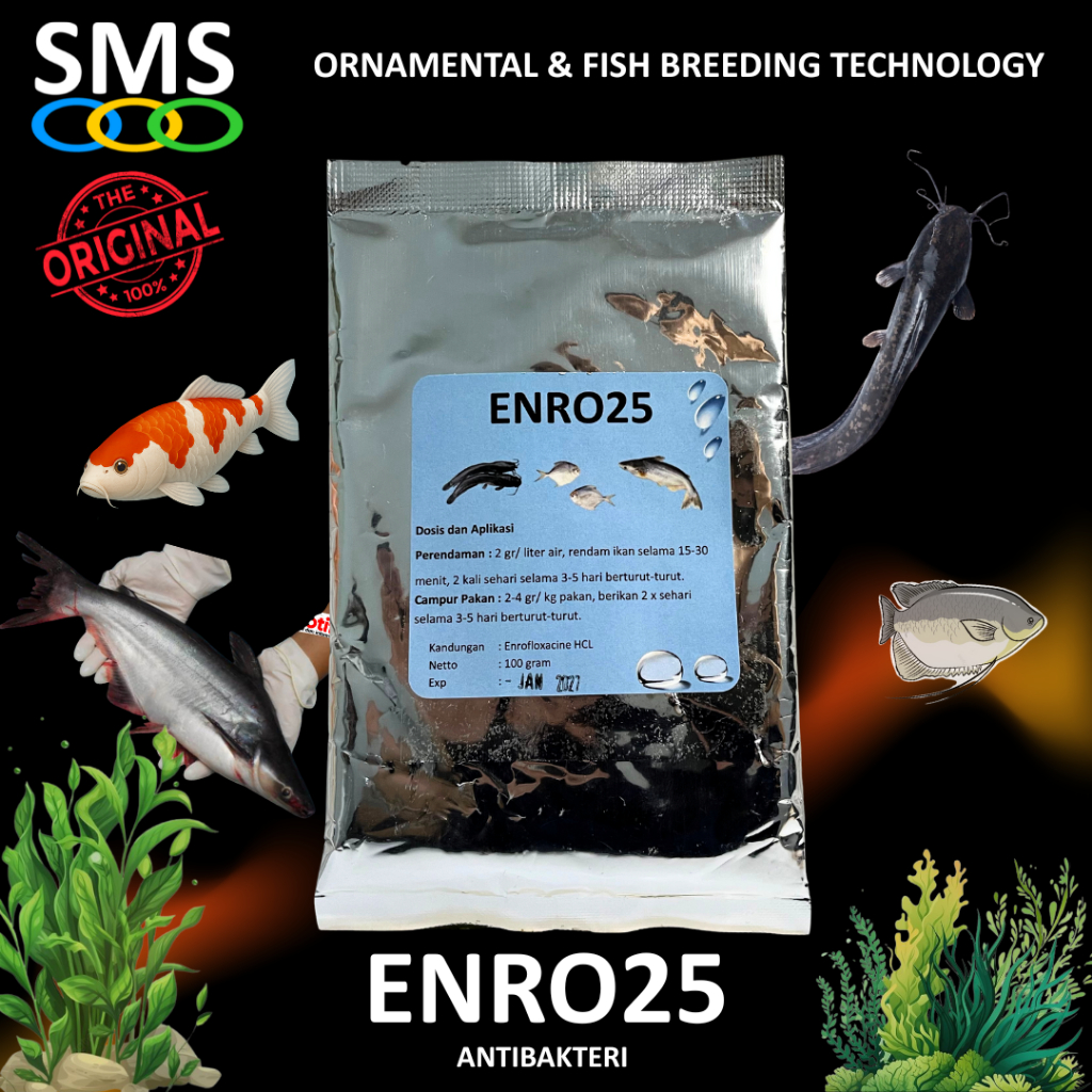 ENRO25 100 GR/Antibiotik Ikan dan udang/Enrofloxacin/antibiotik ikan/obat ikan