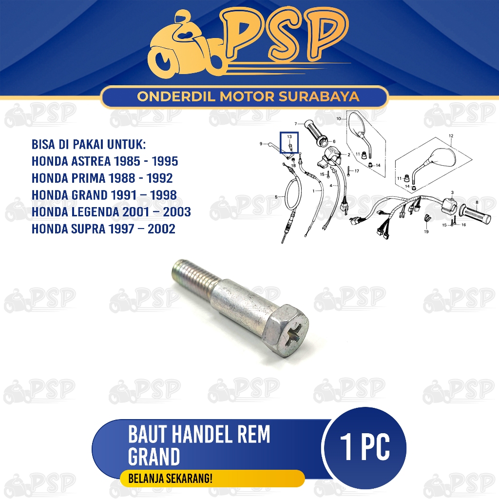 Baut Handel Rem Grand (Harga 1 PC) - Baud Handle Rem Depan Honda Astrea Legenda Prima Supra
