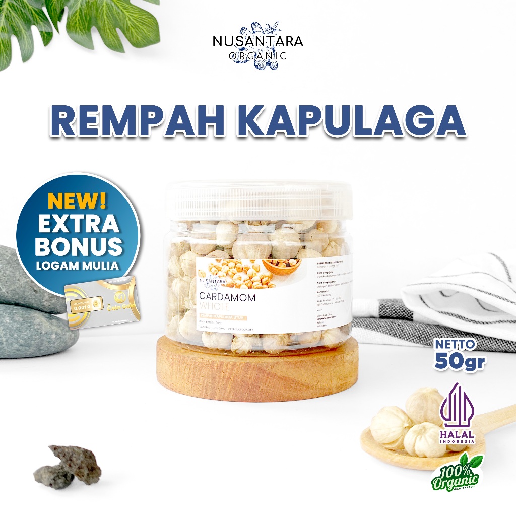 

Nusantara Organic Kapulaga Utuh Kering Rempah Masakan Aromatik Cardamom Whole Alami 50gr