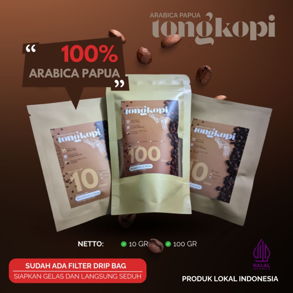 

kopi bubuk arabica asli papua 10g + drip bag coffe strong