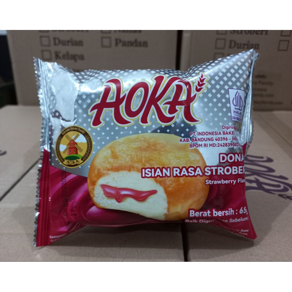 

Donat Aoka isi rasa strawberry coklat nanas donut lumer 65gr bandung halal sandwich gulung momotaro tepung terigu jco