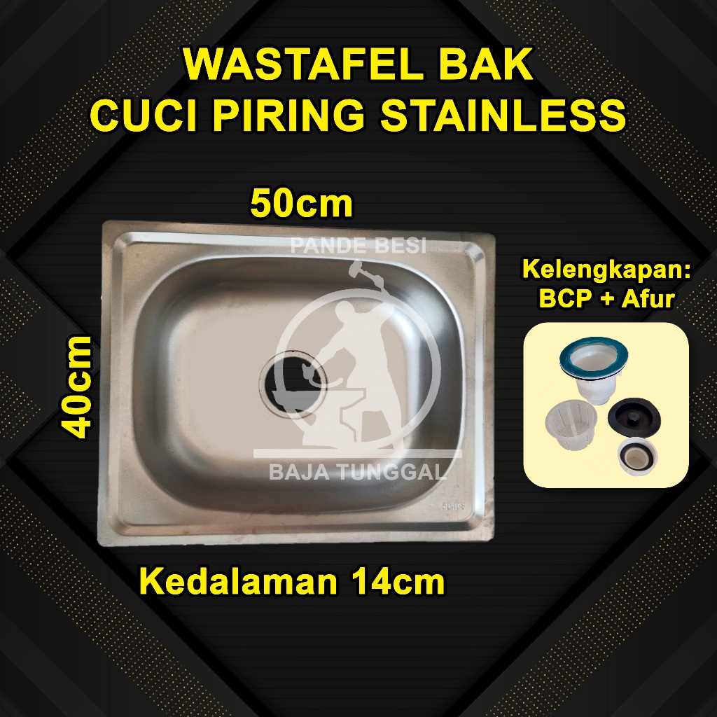 Wastafel Bak Cuci Piring Kitchen Sink SN Stainless 1 Lubang Ukuran 50x40