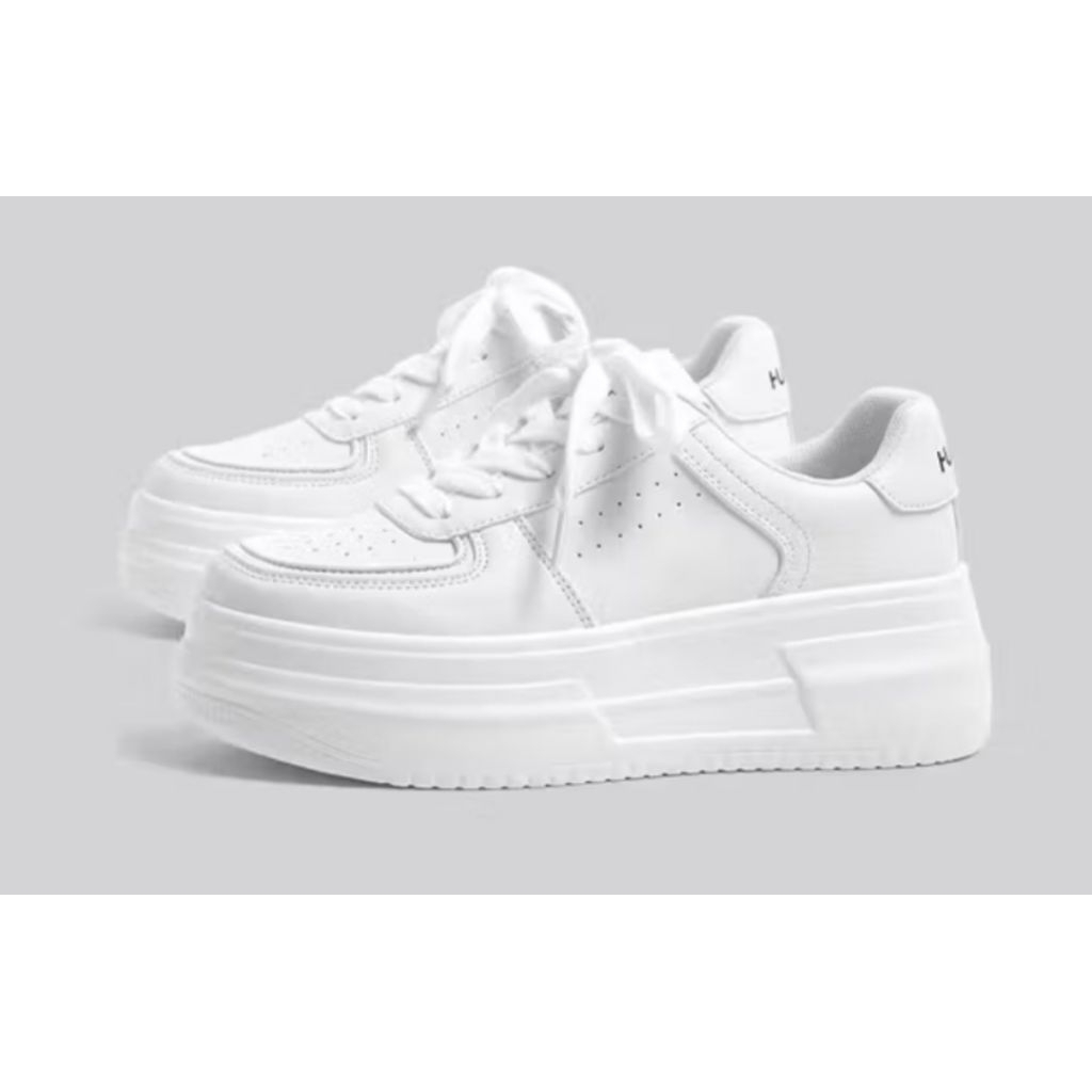 sepatu sneakers kasual wanita putih polos korea import premium sepatu sneakers korea style simpel pu