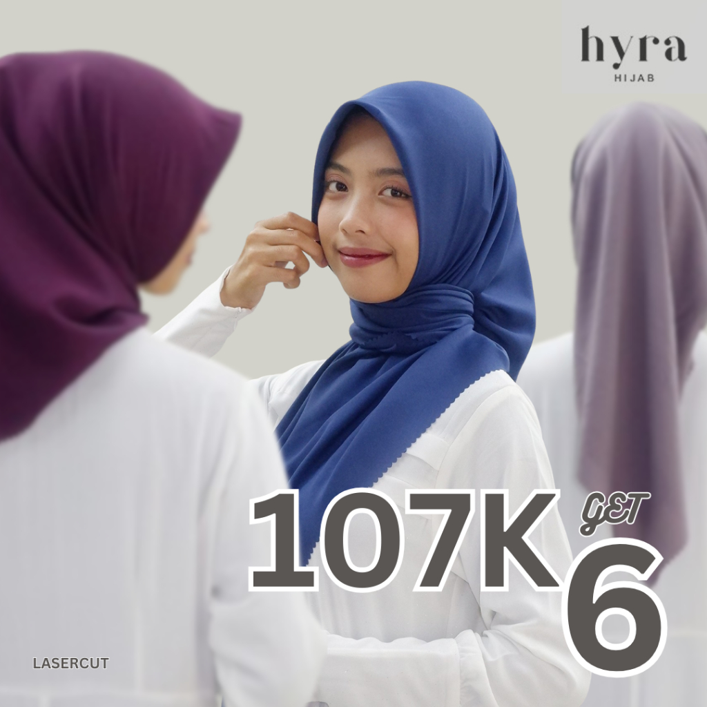 HYRA Paket Reseller 107k Get 6 Kerudung Lasercut Segi Empat Hijab Polos