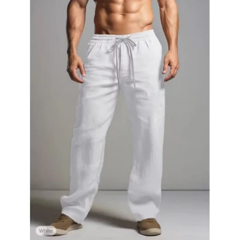 celana katun linen pria, celana panjang pria