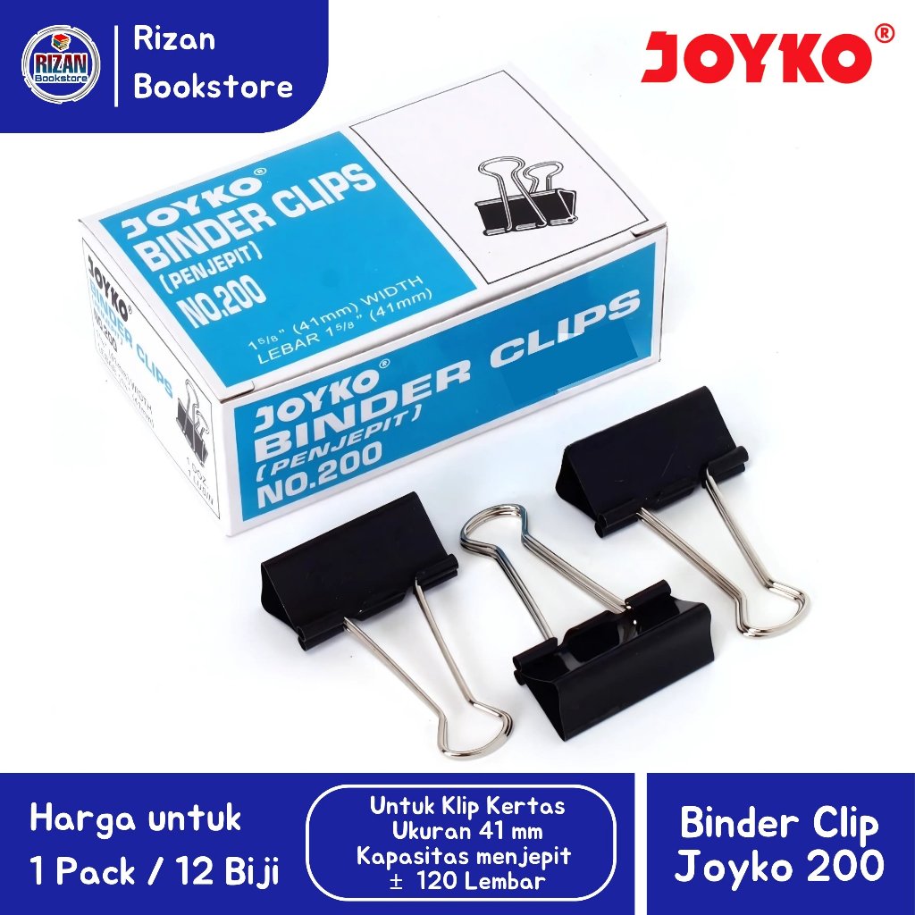 

[1 PACK / 12 Buah] Binder Clip / Penjepit Kertas JOYKO 200