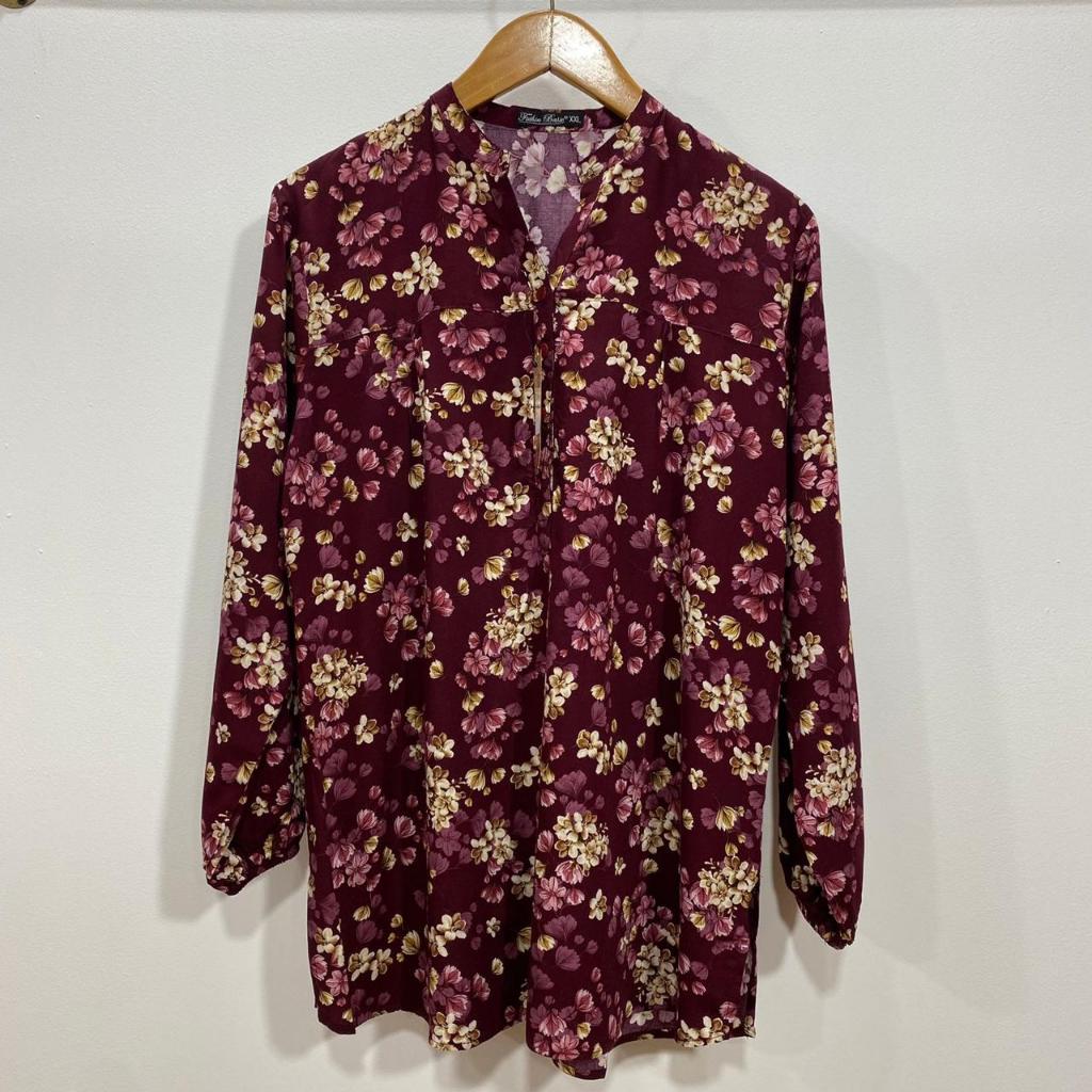Atasan wanita jumbo Blouse motif bunga-bunga adem perempuan muslimah bahan katun rayon premium