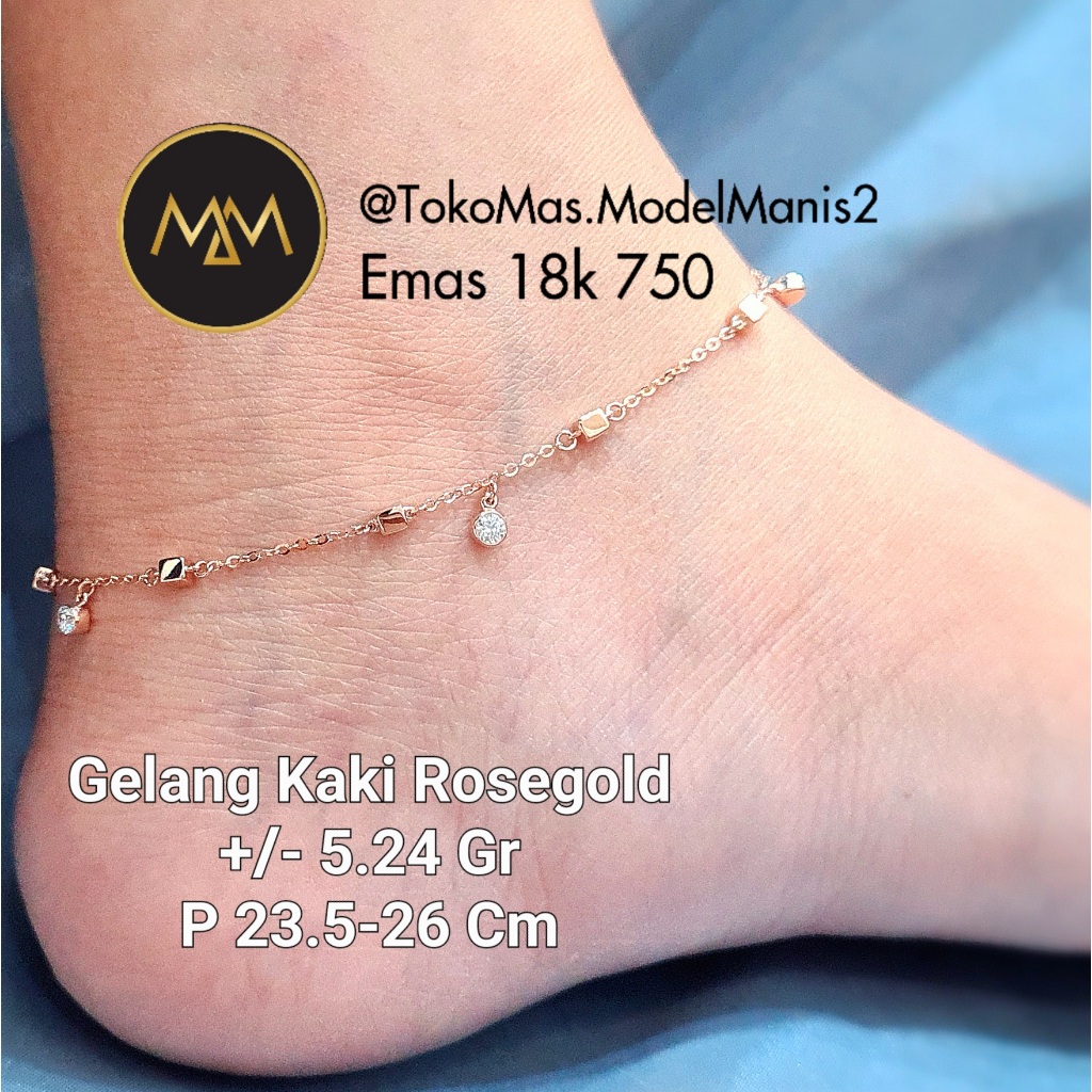Gelang Kaki Rumbai Italy Au Rosegold 750 kadar 18k