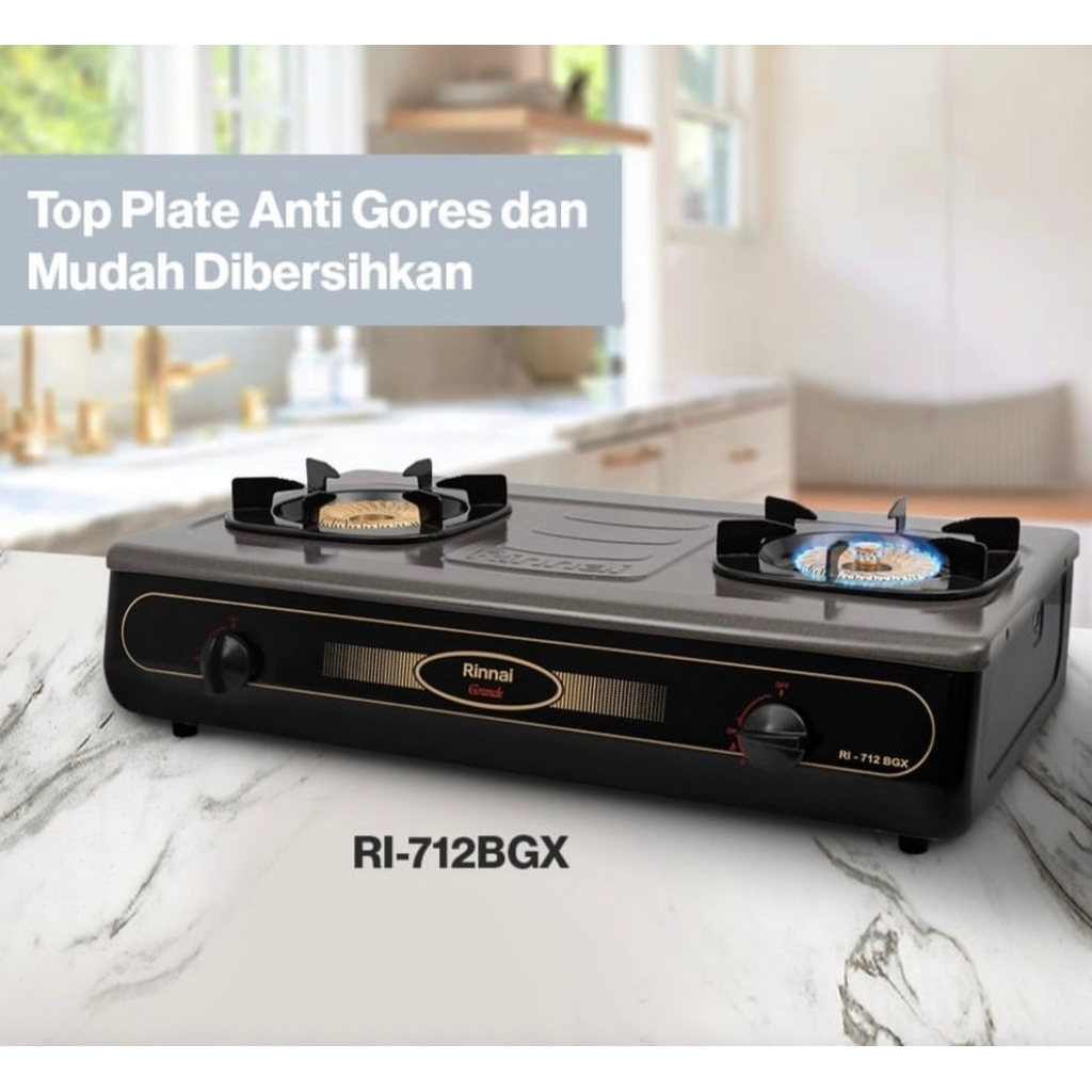 RINNAI KOMPOR GAS 2TUNGKU API TORNADO RI-712BGX / Kompor Gas 2 Tungku Rinnai