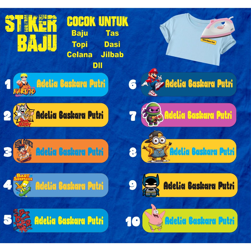 

Sablon Stiker Setrika Label Nama/Custom Label Nama Untuk Anak-anak Dan Dewasa Bahan Dtf Isi 30 Pcs Waterproof