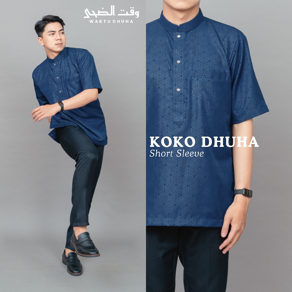 WAKTU DHUHA - Koko Dhuha Baju Muslim Pria Lengan Pendek Motif Embosse Hexagonal