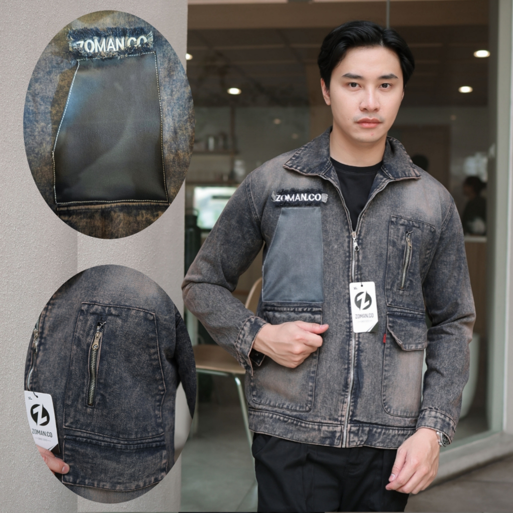 Denim Zipper Coklat Sandwash|Jaket Jeans Denim Classic Pria