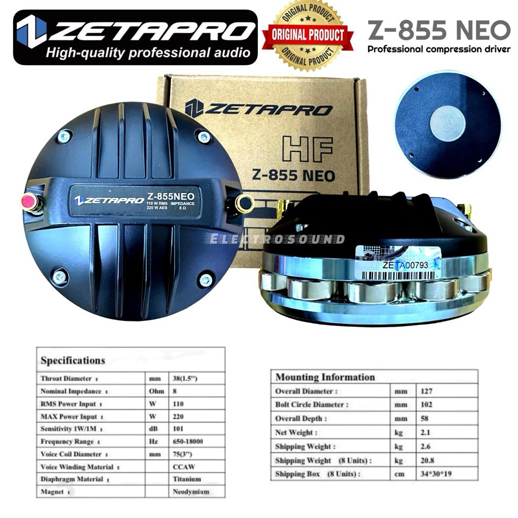 Driver Tweeter ZETAPRO Z855 NEO  / Zetapro Z 855 Neo Voice Coil 3" / 75 mm / ZETAPRO ORIGINAL