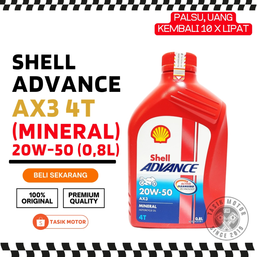 OLI SHELL ADVANCE AX3 20W50 800ML KARISMA JUPITER SUPRA GRAND ORIGINAL / OLI SHELL ADVANCE 20W50