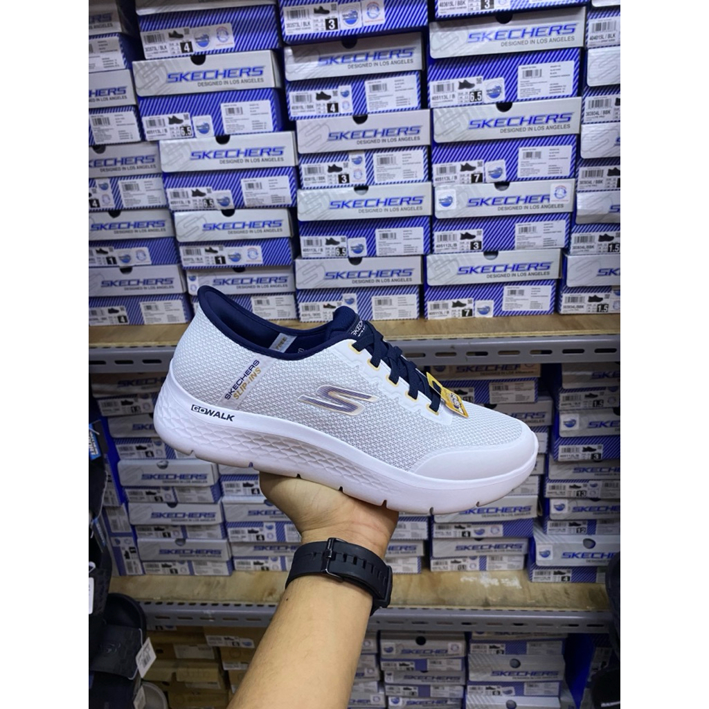 sepatu skechers original pria / skechers slip-ins go walk flex mens walking shoes-white navy