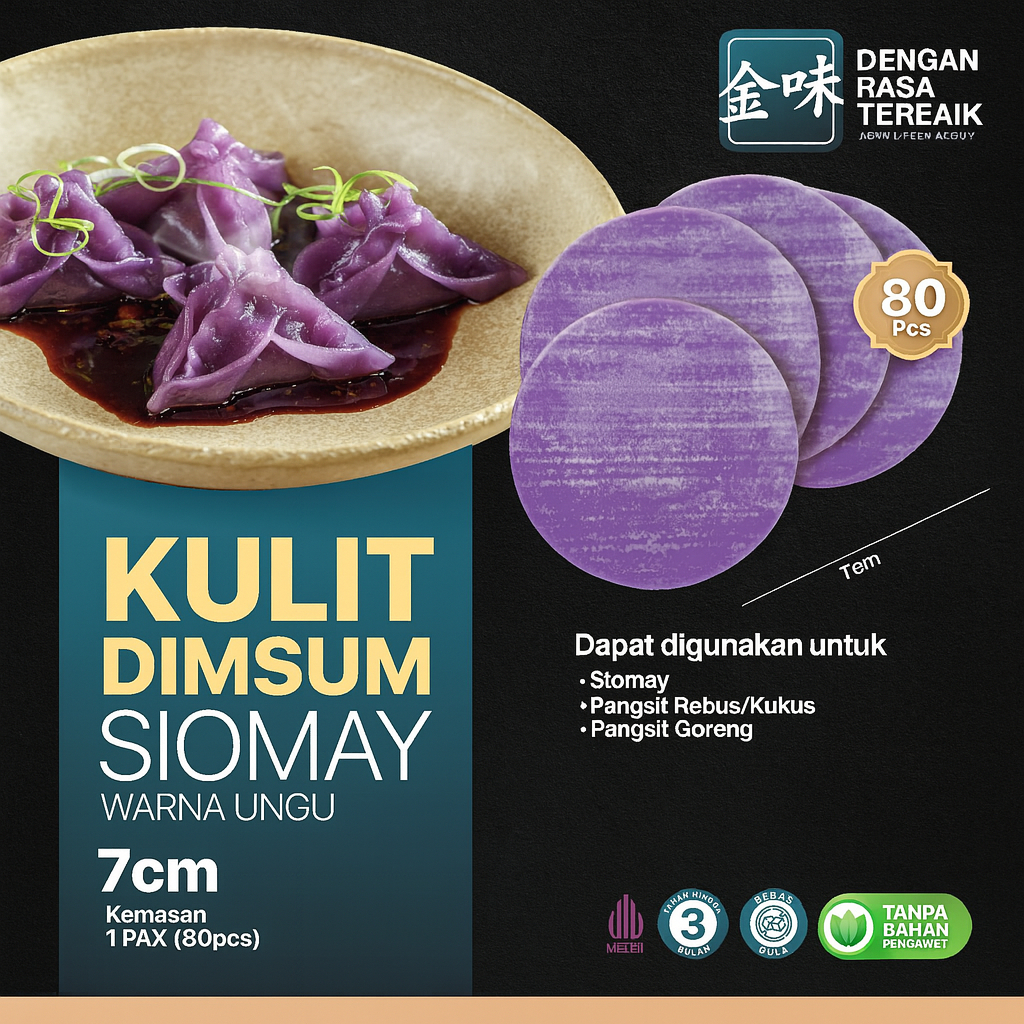 

DRT - Kulit Dimsum Siomay 7cm Ungu HALAL isi 80pcs | Kulit Siomay Lentur Tipis | Tidak Mudah Sobek