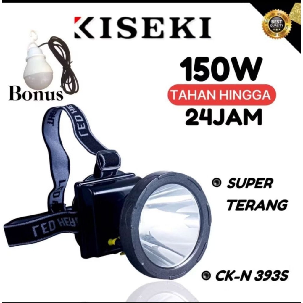 senter kepala 150 watt kiseki ck-393+ bonus bohlam led cahaya putih super terang