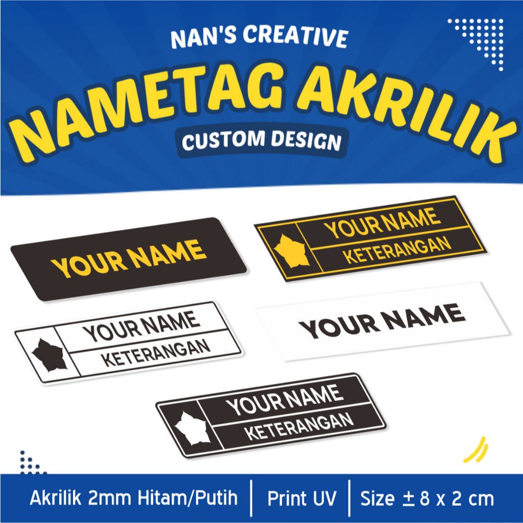 

Nametag Nama Dada Akrilik Papan Nama Akrilik Custom Peniti Magnet