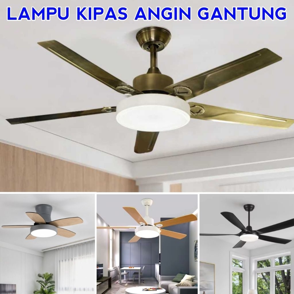 Lampu Kipas Angin Gantung Plafon Ruang Tamu Ceiling Fan 52 Inch Baling Baling Ecojas