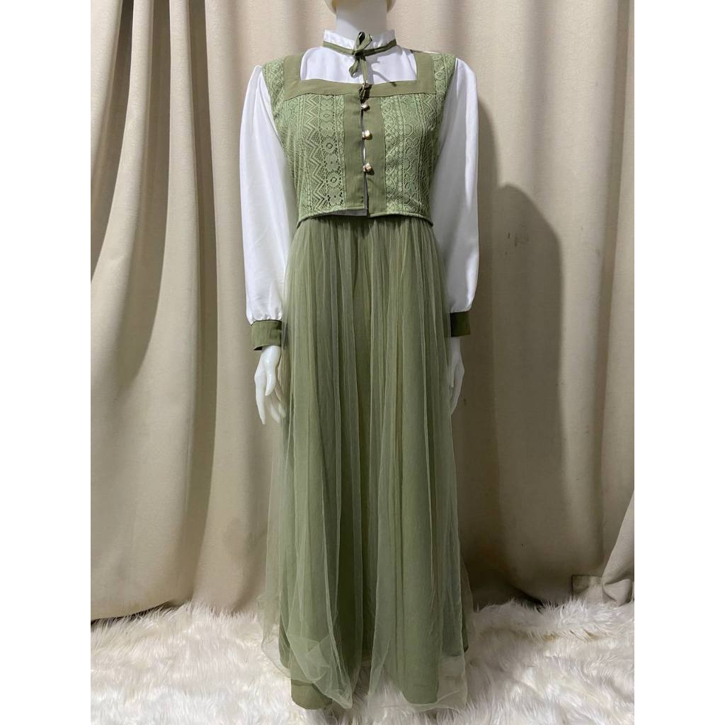 CUCI GUDANG | Delisa Dress Kombinasi Shakila Premium Tile Brukat | Gamis Tile Terbaru 2025 | Gamis B