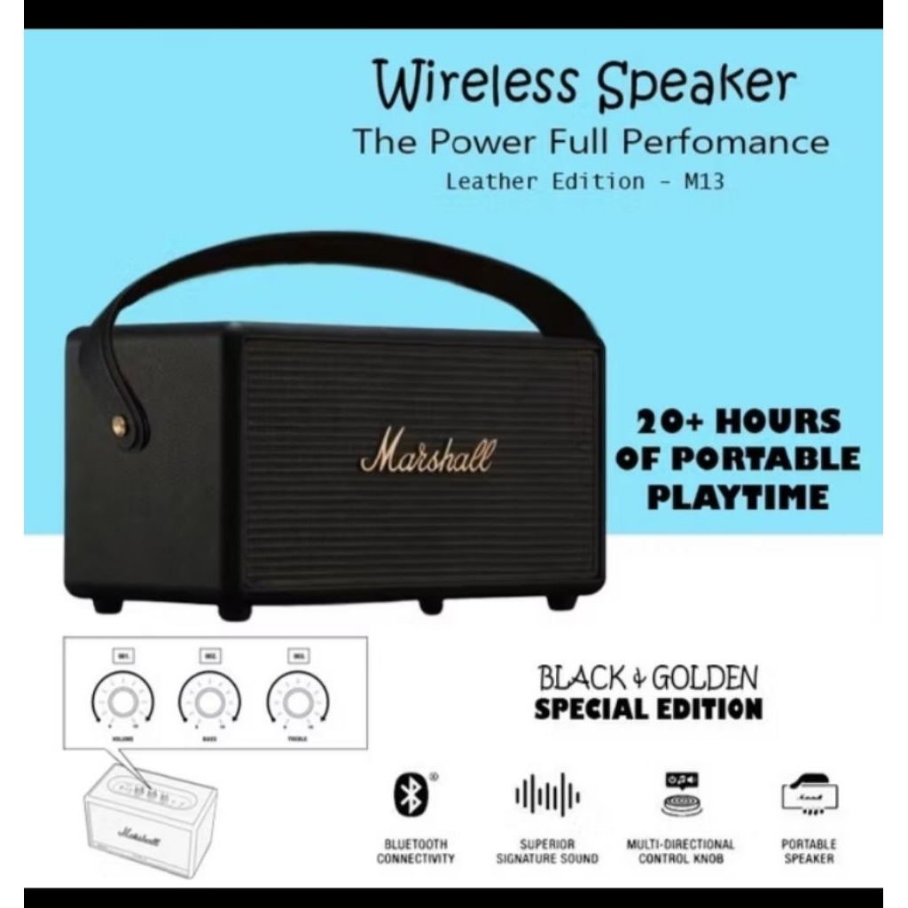speaker bluetooth portable marshall kilburn leather edition power full