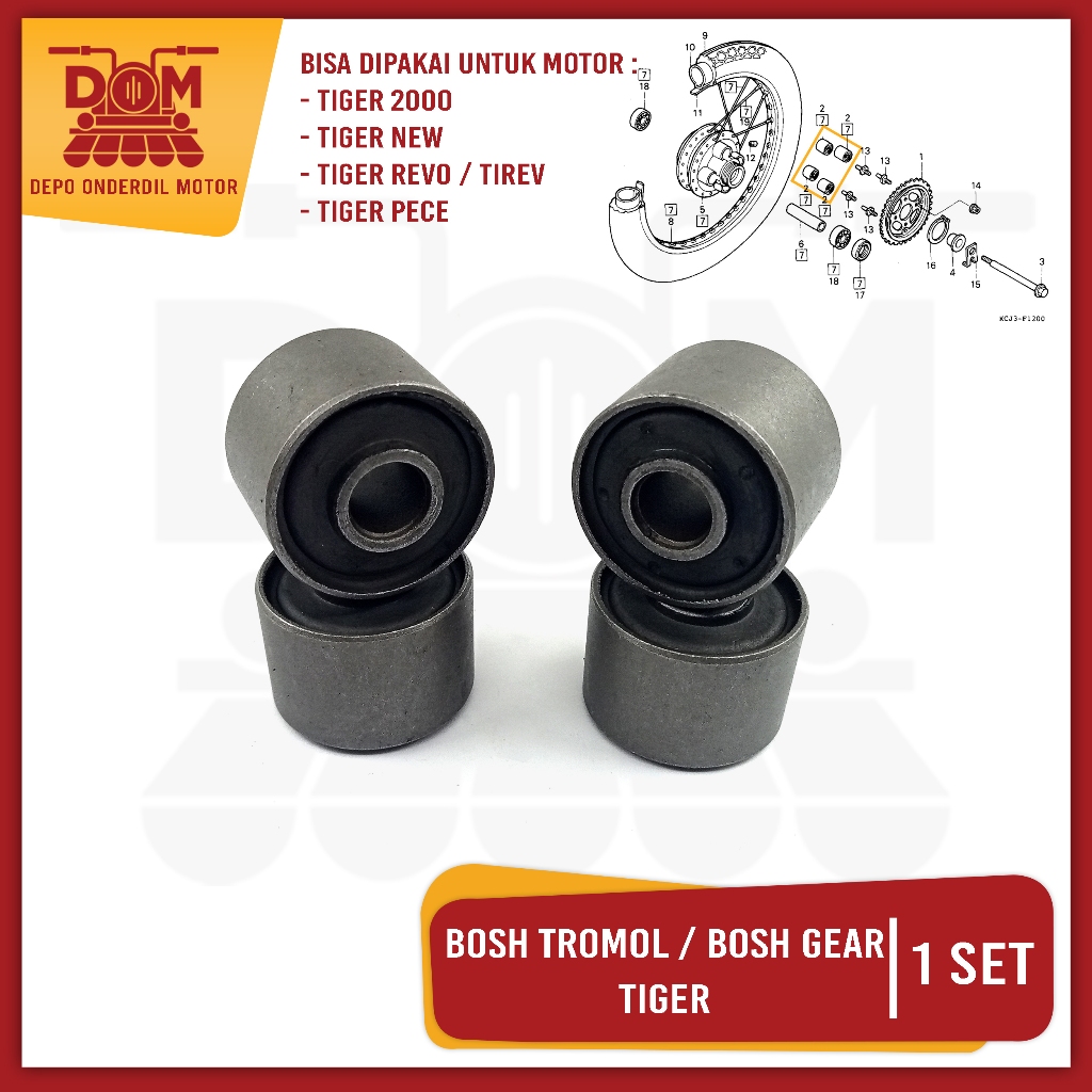 Bosh Tromol Gear Tiger Isi 4 (PSP) Bos Bushing Gir Roda Belakang Honda Tiger 2000 Lama Revo