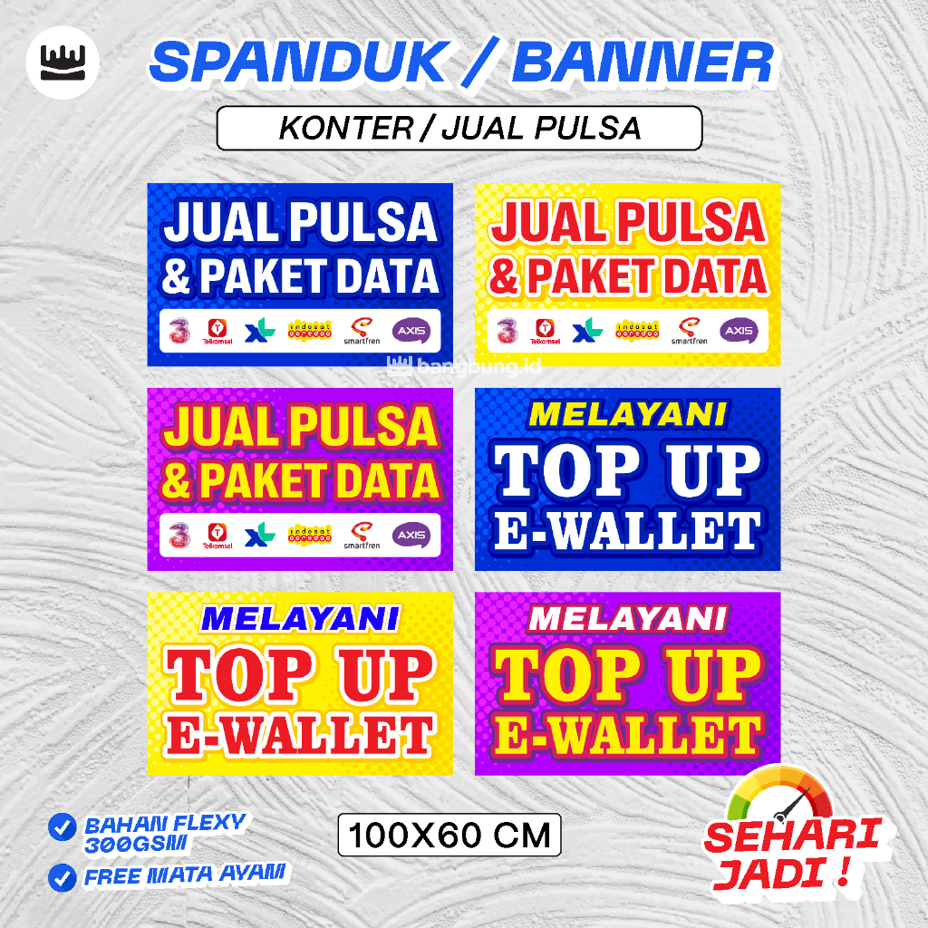 Spanduk Konter Jual Pulsa – Banner Toko Pulsa, Paket Data - Ukuran 100x60 cm