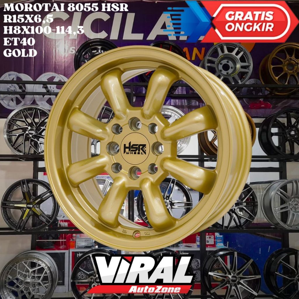 Velg Mobil Racing Ring 15 HSR MOROTAI R15 LEBAR 6,5 LOBANG BAUT 4 ET40 GOLD