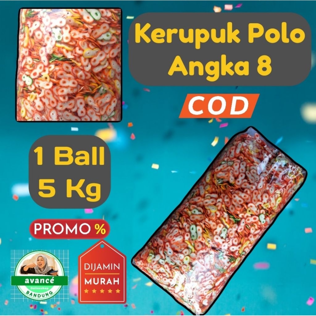 

Kerupuk Polo Angka 8 Mentah Warna Warni 1 Ball (5 Kg)