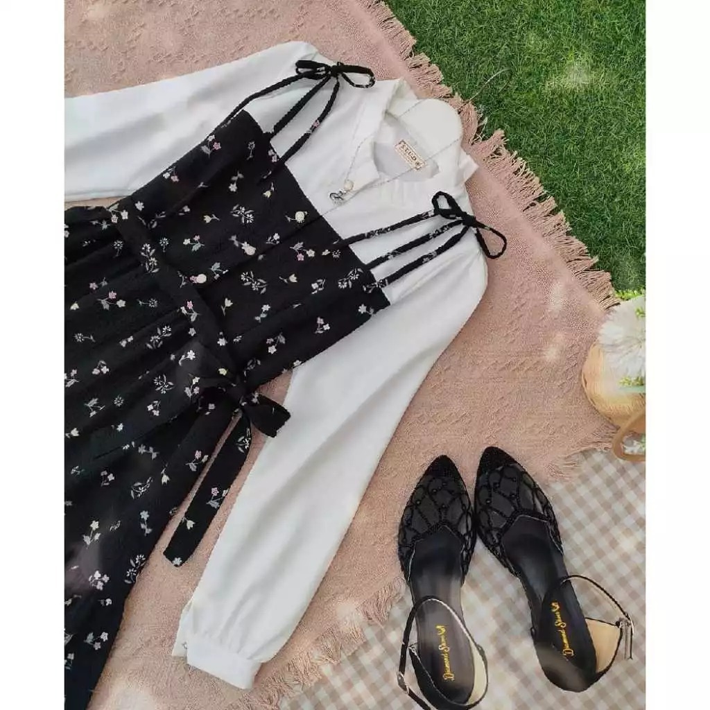 hagia dress wanita korea kekinian gamis remaja motif bunga