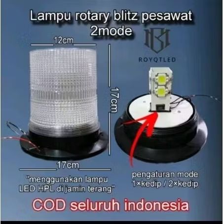Rotary rakitan toples jumbo bisa 1x dan 2x kedip seri H 12v 24volt 9pilihan warna.blitz pesawat