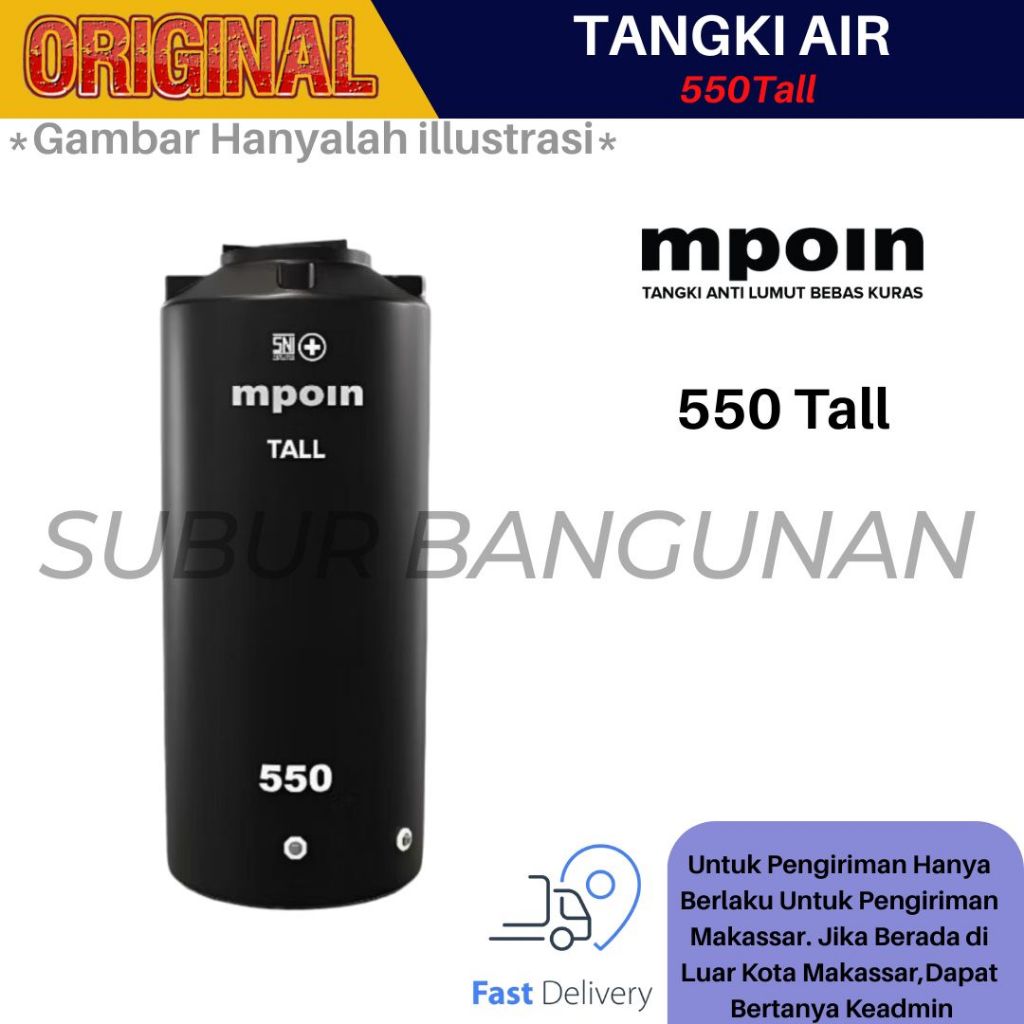 TANGKI TANDON TOREN AIR MPOIN TALL 550 L RAMPING & HEMAT RUANG