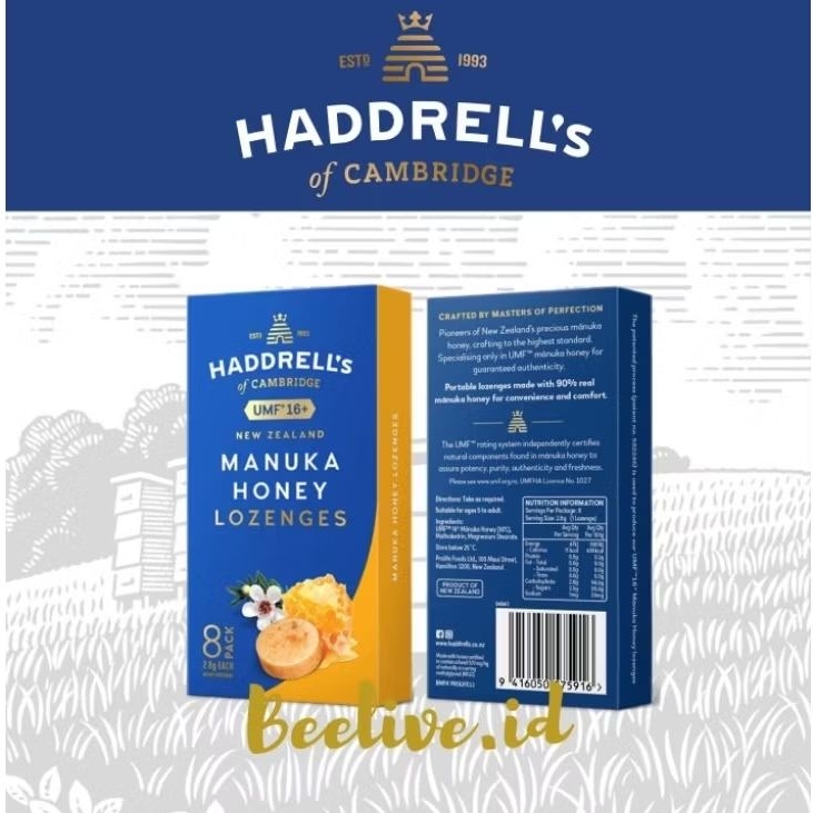 Permen Madu Haddrells Manuka Honey Lozenges UMF 16+ MGO 573+ 8 pack